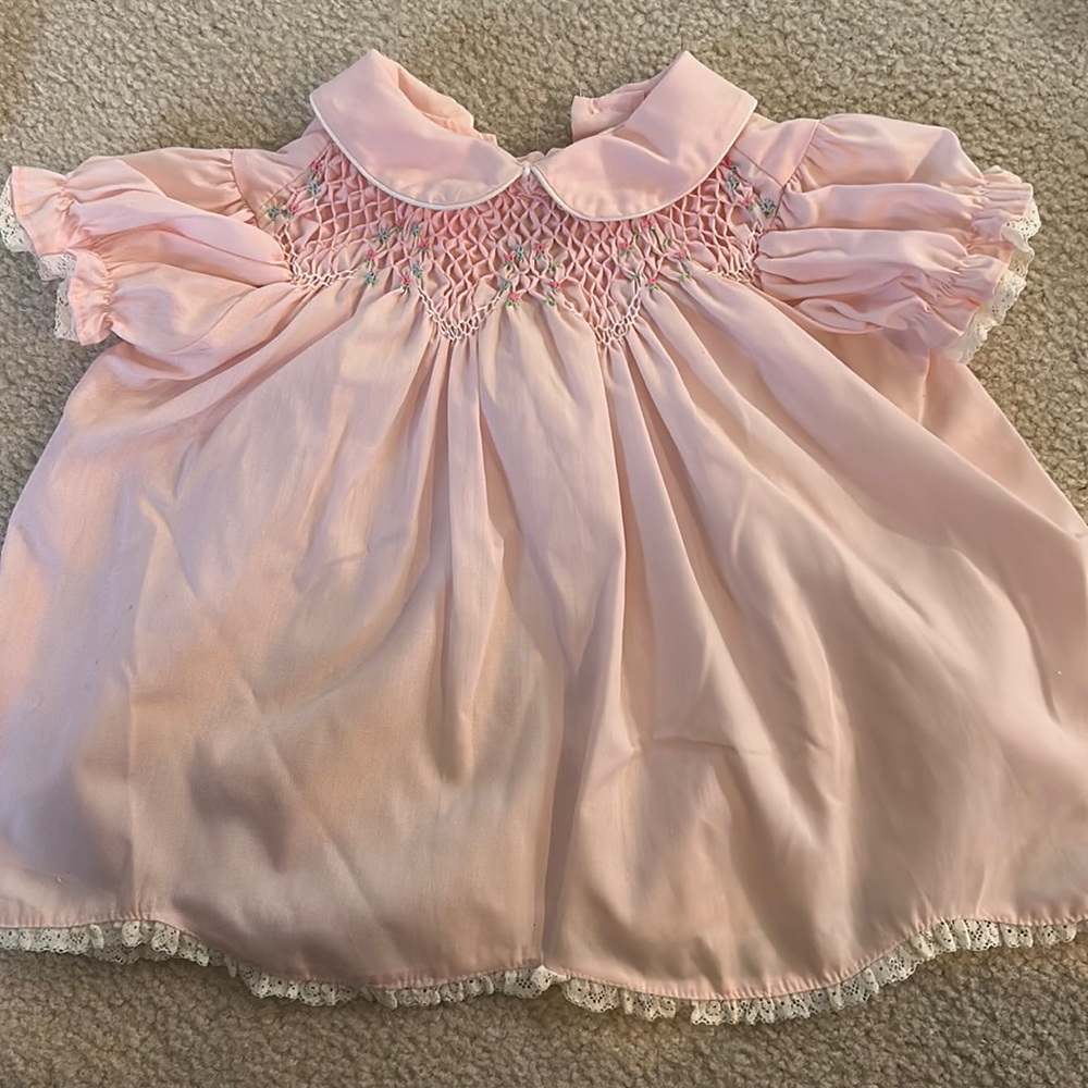 Vintage pink hand smocked dress 18 mo